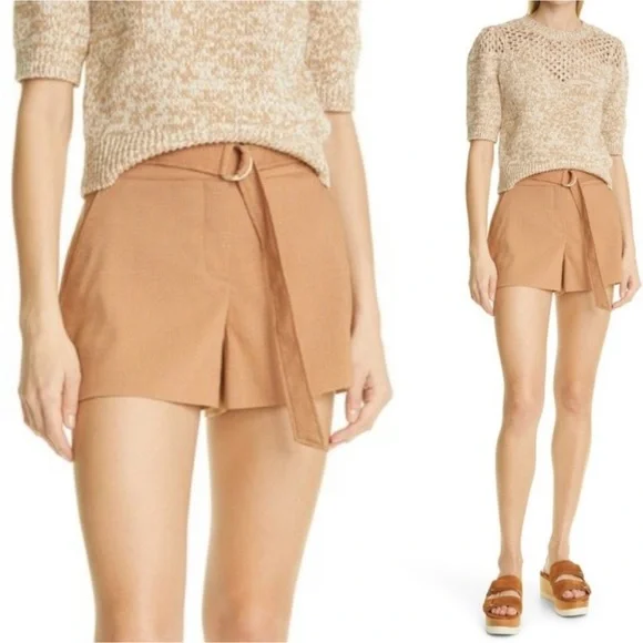 Veronica Beard Borneo High-Waist Chai Shorts with D-Ring Belt Size 2